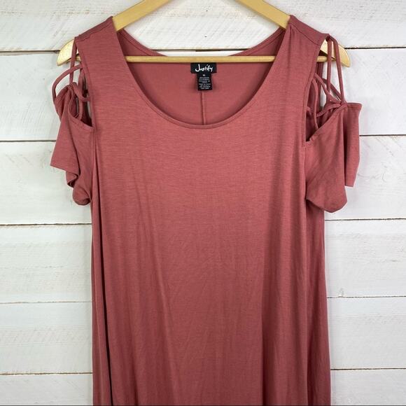 JUSTIFY Mauve Pink Peek Shoulder Sleeve Midi Flowy Dress Size‎ XL - Picture 3 of 9